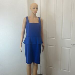 Beige By ECI Dress Size 12 Square Neck Sleeveless Cobalt Blue Midi Peplum